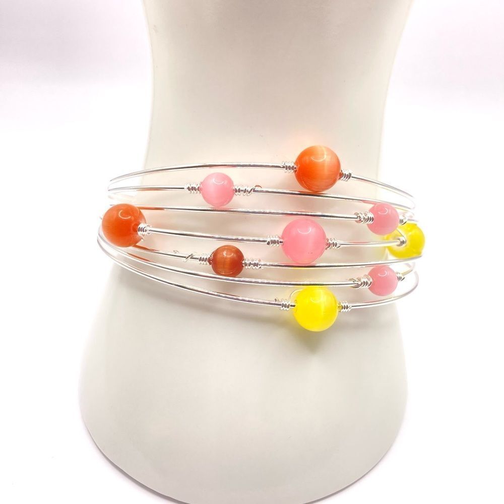 Silver Colorful floating bead cuff bracelet